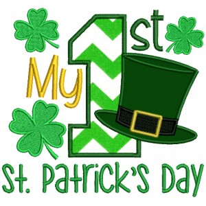 My First St. Patrick's Day With Big Hat Applique Machine Embroidery Design Digitized Pattern